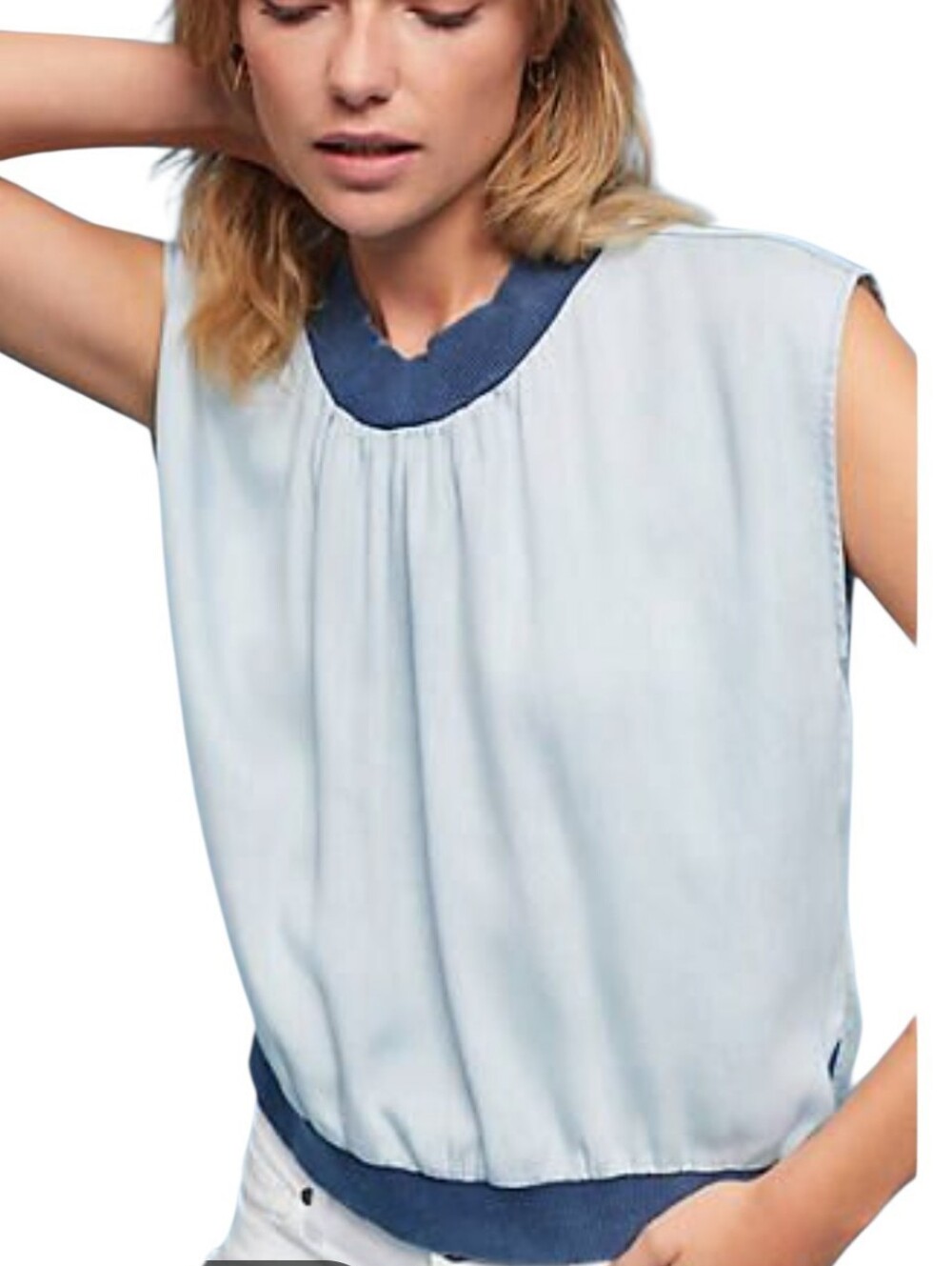 AMADI Cambray Haute Top With Ribbed Trim Size Medium Petite